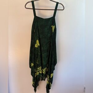 Pineapple Moon Green Butterfly Bhatik Cold-Shoulder Hawaiian Midi Dress OS